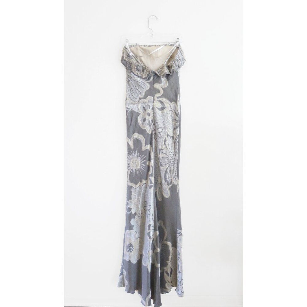 Vtg 00s Y2K Luca Luca Grey Silver Floral Bias Cut Evening Dress Gown IT 42 6 NWT - Picture 2 of 6